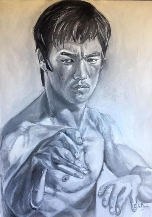 Painting titled "Bruce Lee" by Emmanuel Le Pogam, Original Artwork, Oil