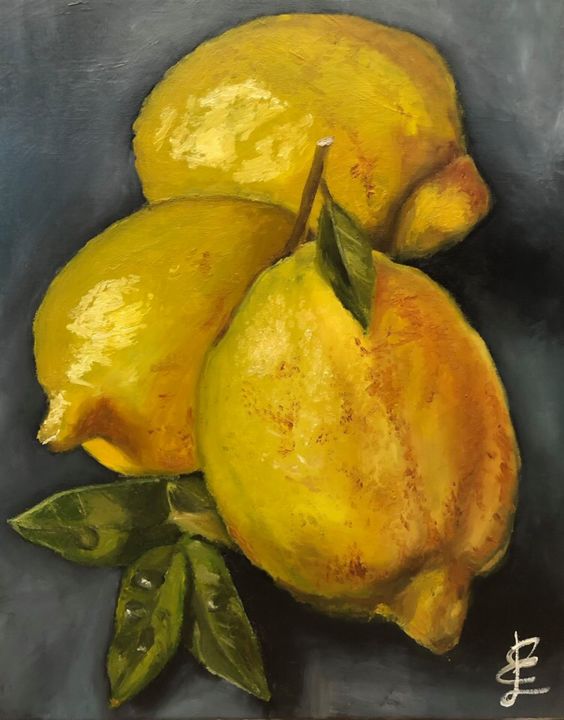 Painting titled "Les Citrons" by Emmanuel Le Pogam, Original Artwork, Oil