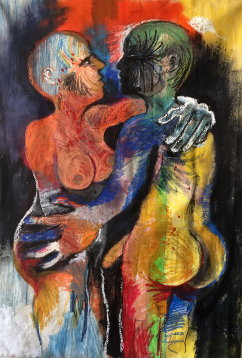 Peinture intitulée "Couple" par Emmanuel Mousset, Œuvre d'art originale, Pastel