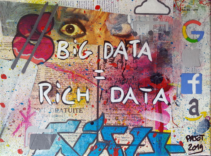 Painting titled "Big Data" by Emmanuel Pajot, Original Artwork, Spray paint Mounted on Wood Stretcher frame