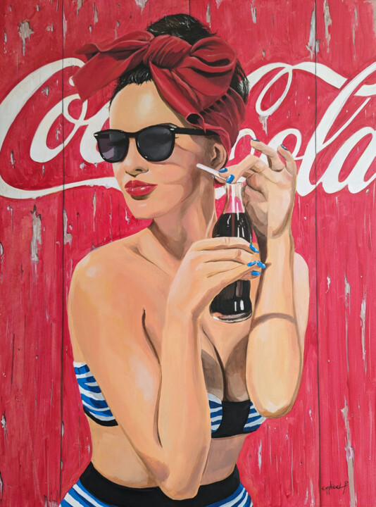 Peinture intitulée "La fille au cola." par Emmanuel Pondevie, Œuvre d'art originale, Acrylique
