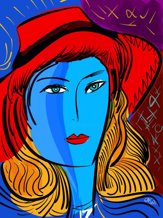 Digital Arts titled "Jeune Fille Bleue a…" by Emmanuel Signorino, Original Artwork, Digital Painting