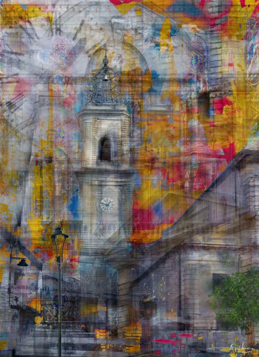 Digital Arts titled "Place de l'Eglise" by Epidermic Session, Original Artwork, Digital Painting