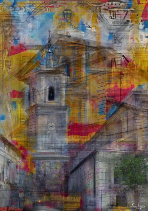 Digital Arts titled "Place de l'Eglise 2" by Epidermic Session, Original Artwork, Digital Painting