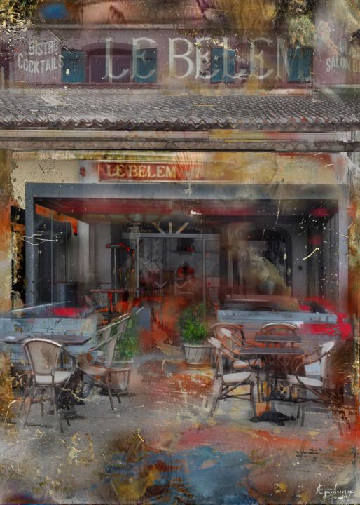 Digitale Kunst getiteld "Bar, Marseillan" door Epidermic Session, Origineel Kunstwerk, Digitaal Schilderwerk