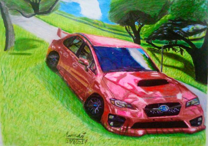 Malerei mit dem Titel "Subaru wrx" von Emmanuel Vallejo, Original-Kunstwerk