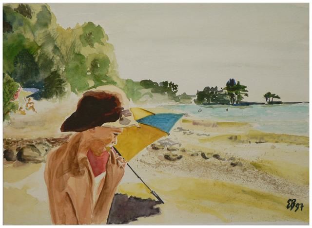 Painting titled "L'enfant au parasol" by Emmanuel Bochet, Original Artwork, Oil