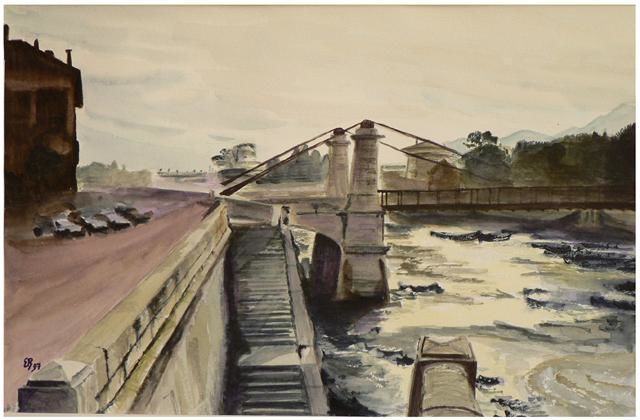 Peinture intitulée "Grenoble, Pont Sain…" par Emmanuel Bochet, Œuvre d'art originale, Huile