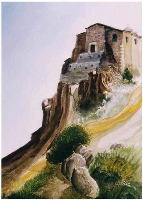 Peinture intitulée "Stavrovouni, Chypre" par Emmanuel Bochet, Œuvre d'art originale, Huile