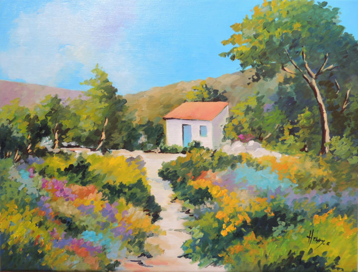 Картина под названием "Cabanon de Provence" - Emmanuel Henry, Подлинное произведение искусства, Масло Установлен на Деревянн…