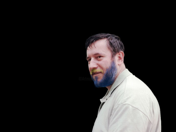 Цифровое искусство под названием "self-portrait blue…" - Emmanuel Jahan, Подлинное произведение искусства, Фотомонтаж
