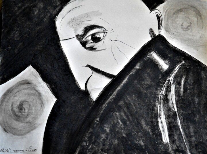 Peinture intitulée "Hommage à Picasso I" par Em'Art, Œuvre d'art originale, Encre