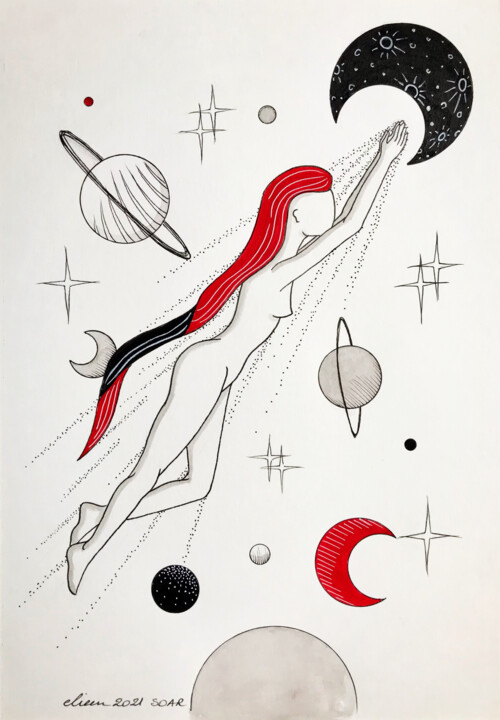Drawing titled "Soar/ Monter en flè…" by Emmanuelle Liem, Original Artwork, Ink