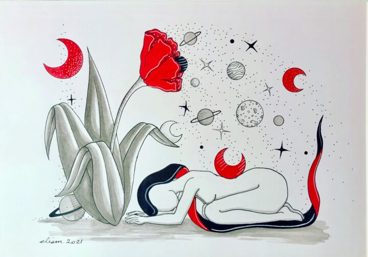 Dessin intitulée "La révérence" par Emmanuelle Liem, Œuvre d'art originale, Encre