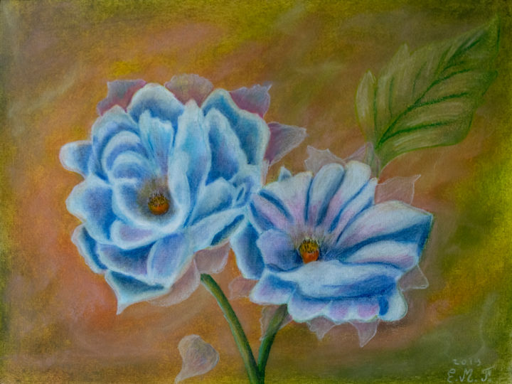 Tekening getiteld "Deux fleurs" door Emmanuelle Menny Fleuridas, Origineel Kunstwerk, Pastel