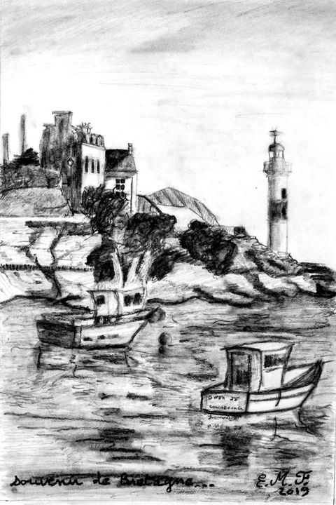 Dessin intitulée "souvenir de Bretagne" par Emmanuelle Menny Fleuridas, Œuvre d'art originale, Graphite