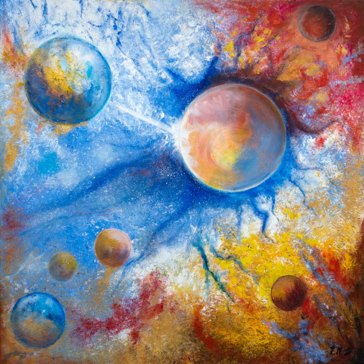 Peinture intitulée "Abstraction cosmique" par Emmanuelle Menny Fleuridas, Œuvre d'art originale, Acrylique Monté sur Châssis…