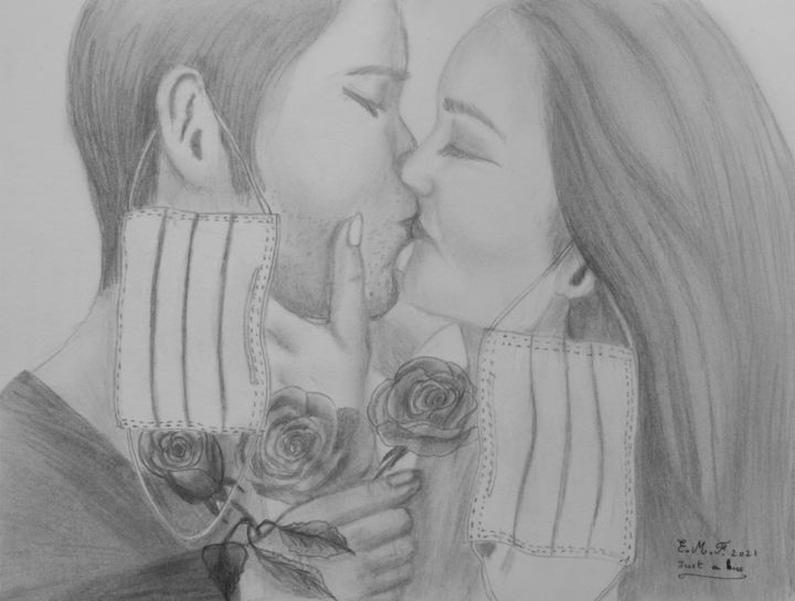 Dessin intitulée "Just a kiss from yo…" par Emmanuelle Menny Fleuridas, Œuvre d'art originale, Crayon