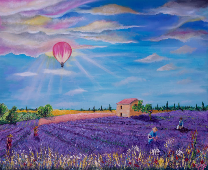 Painting titled "Le Lavandin de Vale…" by Emmanuelle Menny Fleuridas, Original Artwork, Oil Mounted on Wood Stretcher frame