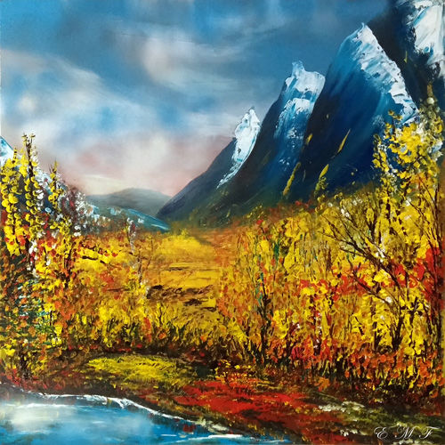 Painting titled "Couleurs d'automne" by Emmanuelle Menny Fleuridas, Original Artwork, Acrylic Mounted on Wood Stretcher frame