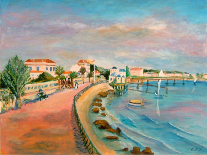 Painting titled "Bord de mer" by Emmanuelle Menny Fleuridas, Original Artwork, Acrylic Mounted on artwork_cat.