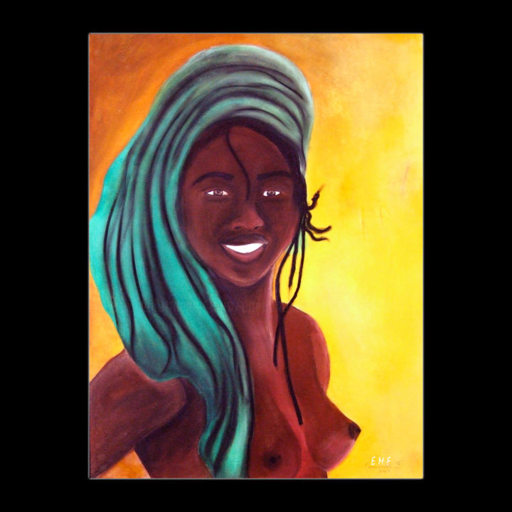 Painting titled "African Woman" by Emmanuelle Menny Fleuridas, Original Artwork, Pastel Mounted on Cardboard