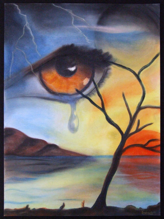 Peinture intitulée "Larme céleste" par Emmanuelle Menny Fleuridas, Œuvre d'art originale, Pastel Monté sur Carton