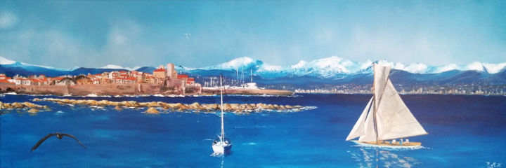 Peinture intitulée "Antibes et les Alpe…" par Emmanuelle Menny Fleuridas, Œuvre d'art originale, Acrylique