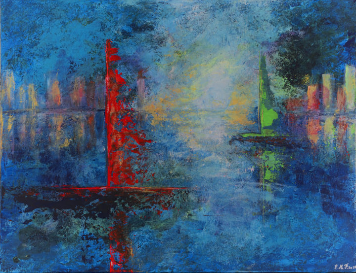 Painting titled "Calme plat" by Emmanuelle Menny Fleuridas, Original Artwork, Acrylic Mounted on artwork_cat.