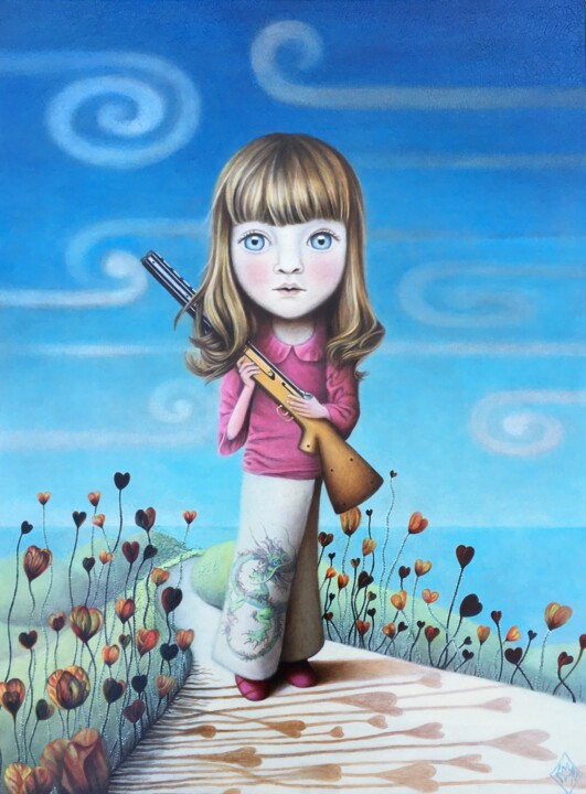 Painting titled "Rifle" by Emmanuelle Pellet, Original Artwork, Acrylic Mounted on Wood Stretcher frame