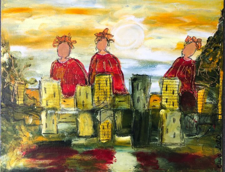 Painting titled "3 majestueuses au c…" by Emmanuelle Léonard (Emma), Original Artwork, Acrylic Mounted on Cardboard