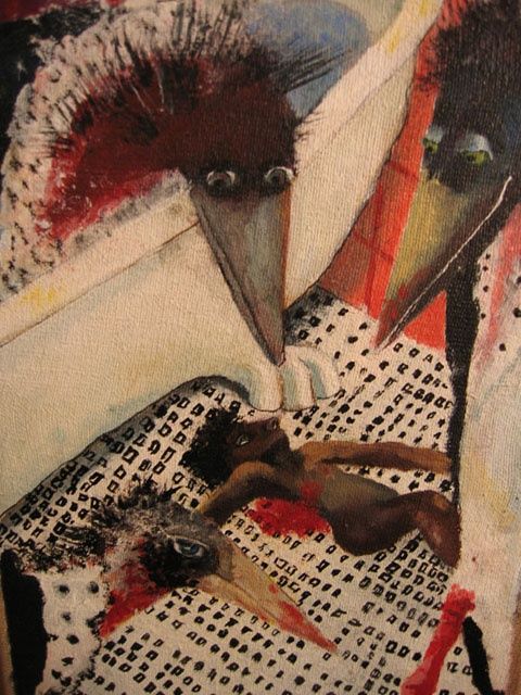 Schilderij getiteld "trois marabouts ass…" door Nicole Pavlowsky, Origineel Kunstwerk