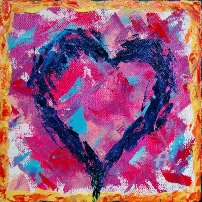 Painting titled "blue heart" by Monica Palermo, Original Artwork, Oil