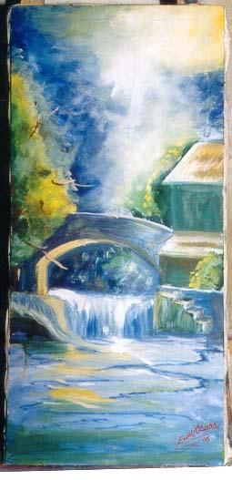 Painting titled "river fall" by Emmanuel Osanaiye, Original Artwork