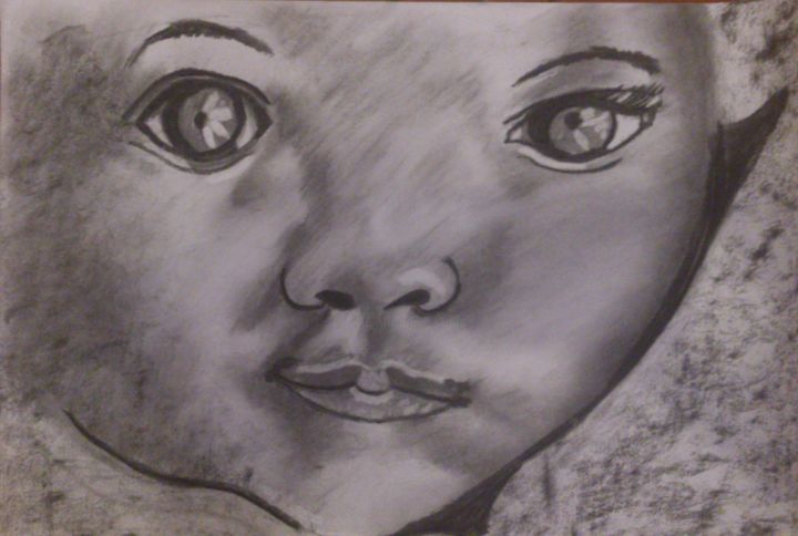 Desenho intitulada "bébé" por Marianne Desrumaux, Obras de arte originais, Carvão