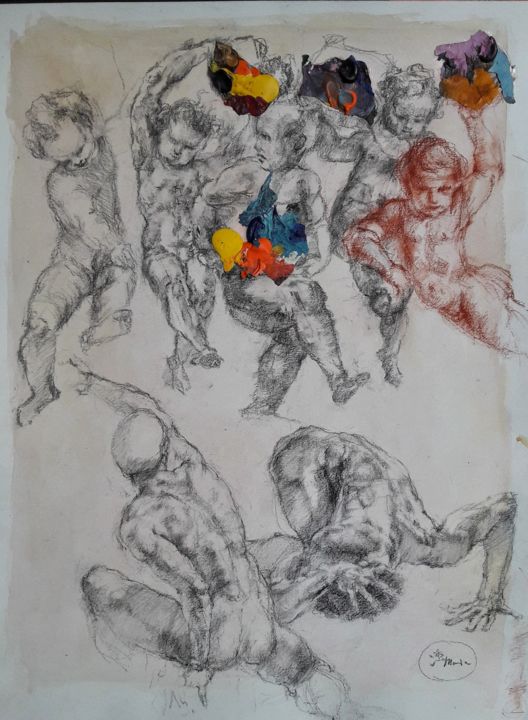 Collages titulada "Young Titans at Play" por Emvienne Maria Anvers, Obra de arte original