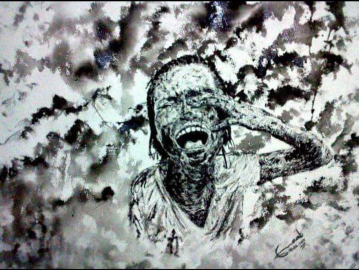 Schilderij getiteld "Earthquake in Haiti" door Enaab Karim, Origineel Kunstwerk, Inkt