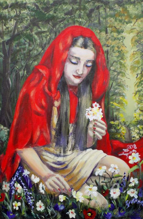 Malarstwo zatytułowany „Red Riding Hood” autorstwa Nick Ercsei, Oryginalna praca, Akryl
