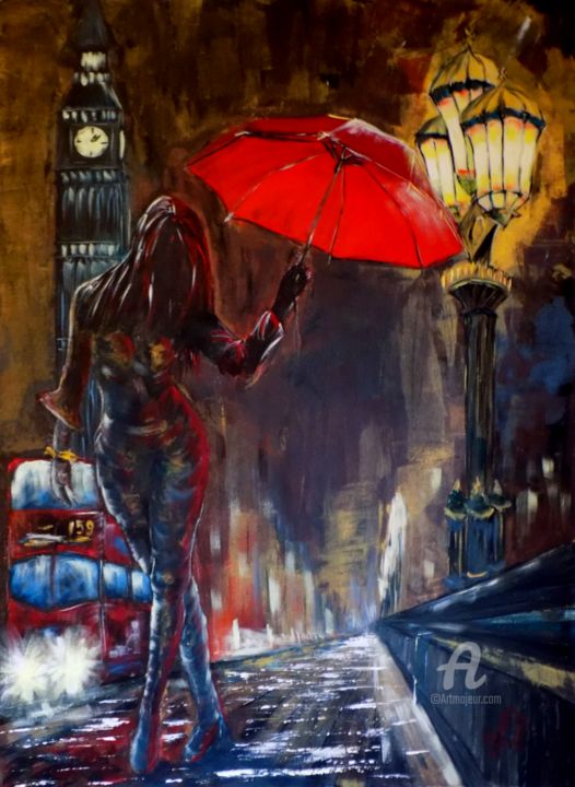 Pintura titulada "Catwalk in Rain-Lon…" por Nick Ercsei, Obra de arte original, Acrílico