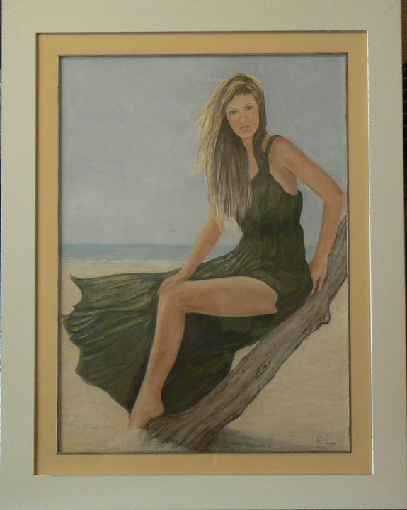 Painting titled "Chica en la playa" by Encarnación Jerez Torregrosa, Original Artwork, Other