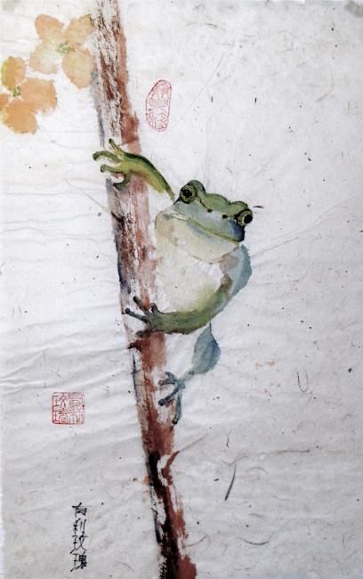 Peinture intitulée "Grenouille" par Expo Encres Mêlées, Œuvre d'art originale,