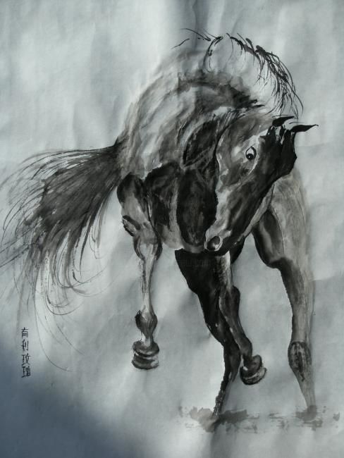 Peinture intitulée "Cheval n°1" par Expo Encres Mêlées, Œuvre d'art originale,