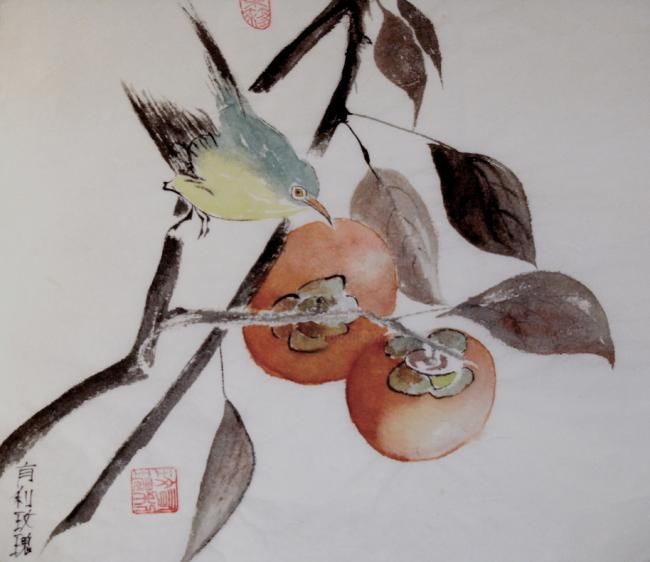 Peinture intitulée "Kakis.jpg" par Expo Encres Mêlées, Œuvre d'art originale,