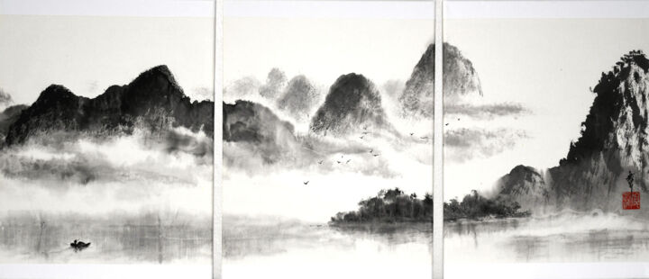 Peinture à l'Encre de Chine Paysage Een en Noir et Blanc