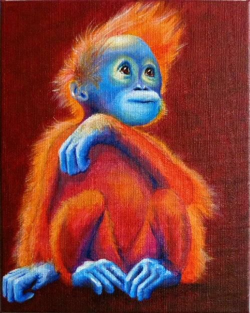 Peinture intitulée "Orang-Utan Baby" par Sabine Koschier, Œuvre d'art originale