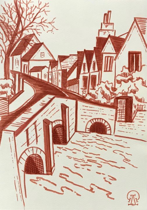 Dibujo titulada "Старый мост. Скетч." por Larissa Lukaneva, Obra de arte original, Otro