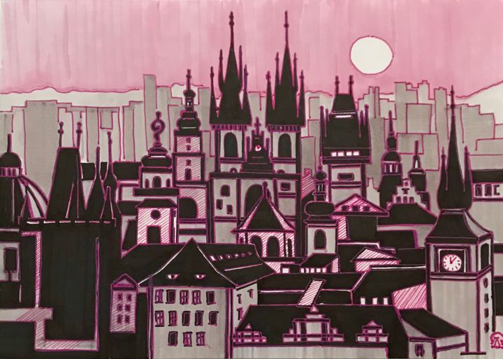 Drawing titled "Прага. Скетч." by Larissa Lukaneva, Original Artwork, Marker