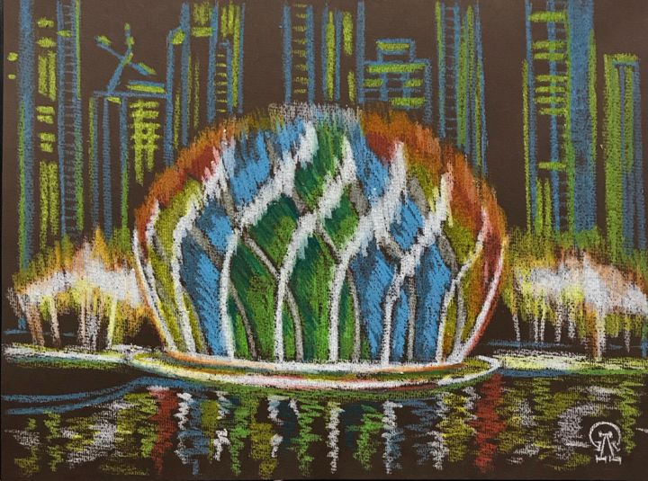 Pintura intitulada "Цветной фонтан. Ске…" por Larissa Lukaneva, Obras de arte originais, Pastel
