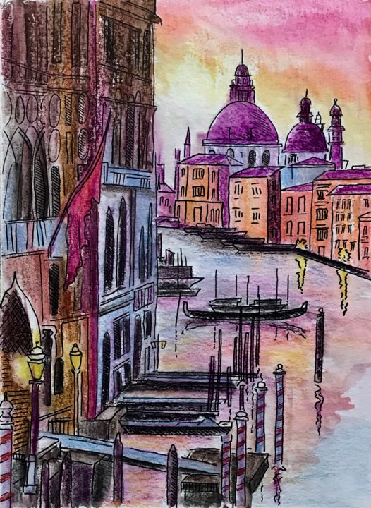 Картина под названием "Венеция. Купол." - Larissa Lukaneva, Подлинное произведение искусства, Акварель