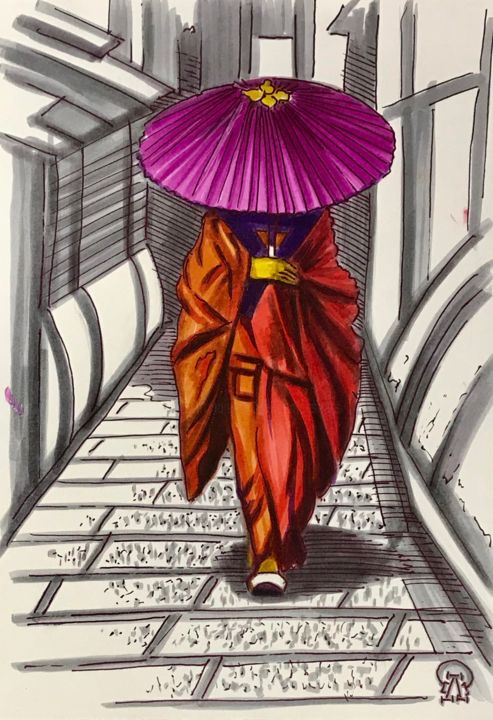 Disegno intitolato "Кимоно. Скетч." da Larissa Lukaneva, Opera d'arte originale, Pennarello